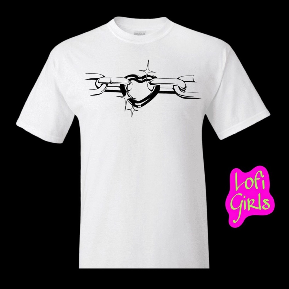Love Locked Down Graffiti Heart Chain Custom Hand Crafted Vinyl Lofi Girls Shirt
